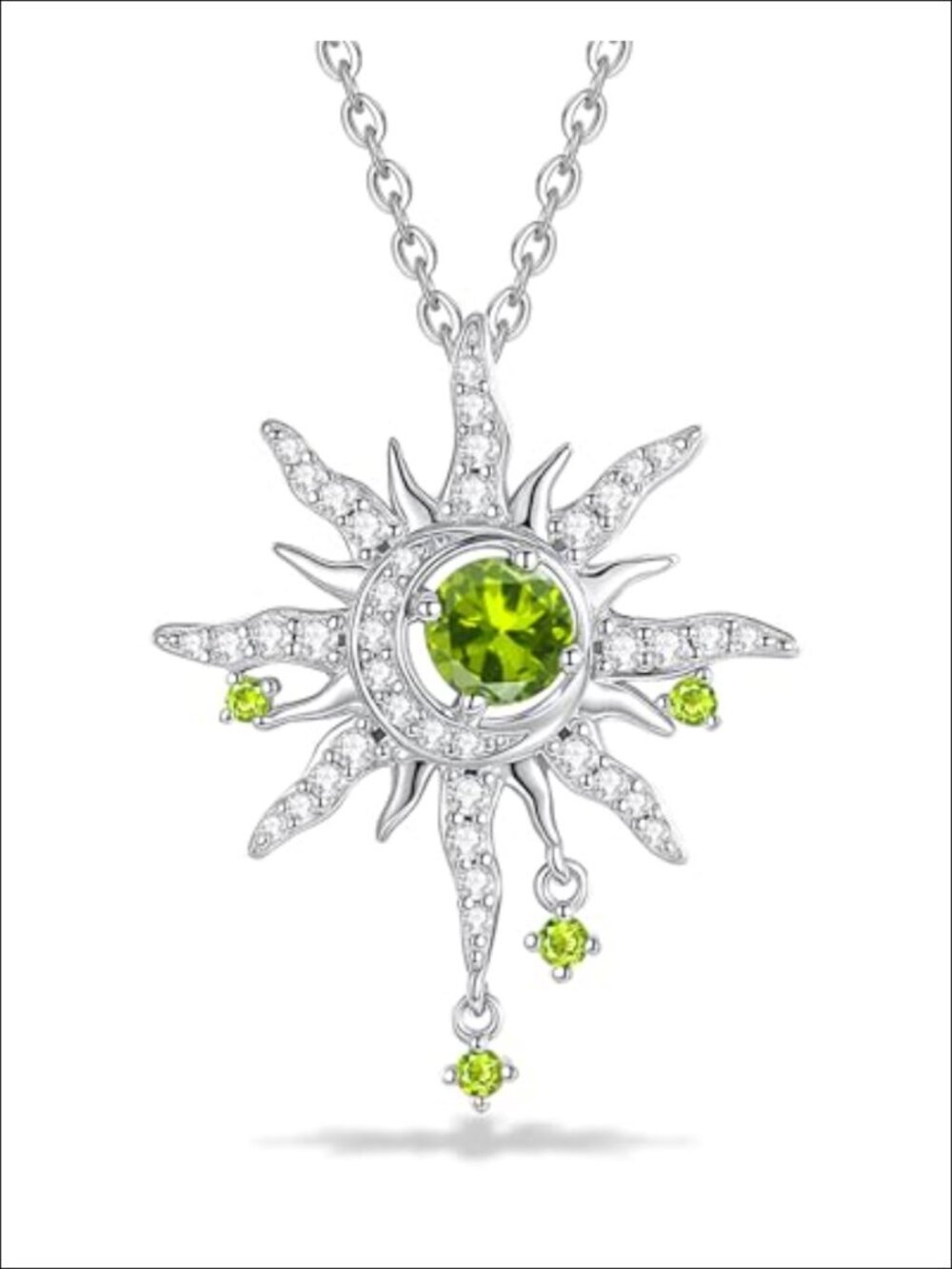 Sterling Silver White Gold Plated Sun Moon Pendant Necklace